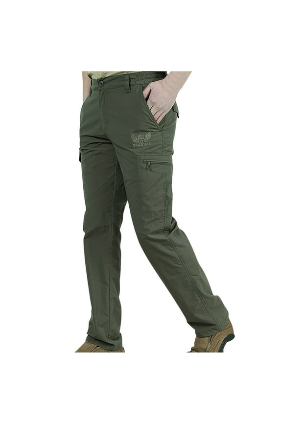 Men's Work Pants Utility Flex Cargo Pants Classic-Fit Water Resistant Lightweight Tactical Hiking Pants Green L