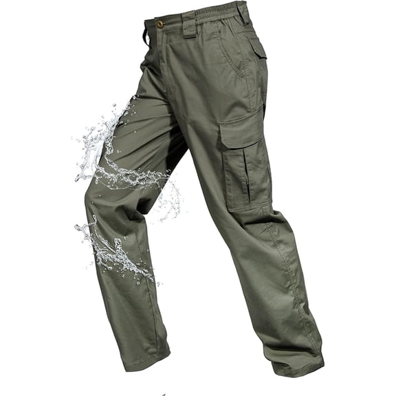 Men's Work Pants Water Resistant Cargo Pants Outdoor Tactical Hiking Pants Green