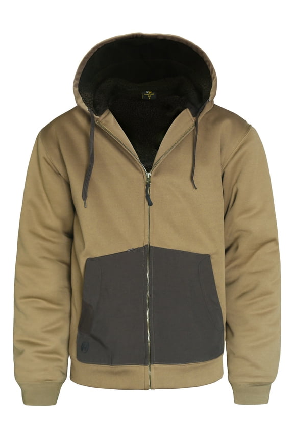 Men's Work Zip Up Hoodie Heavyweight Water Resistant Thermal Lined Hooded Jacket Winter Sweatshirt