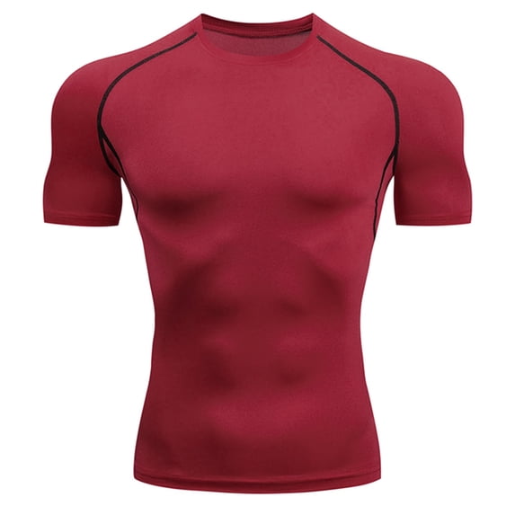 Men's Workout Athletic Compression Shirts Athletic Men's Short Sleeve Performance T-Shirt Round Neck Red M