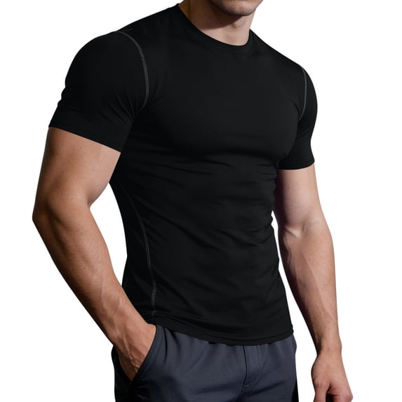 Men's Workout Athletic T Shirts Short Sleeve Quick Dry Breathable Running Gym Tee Tops,S,Black