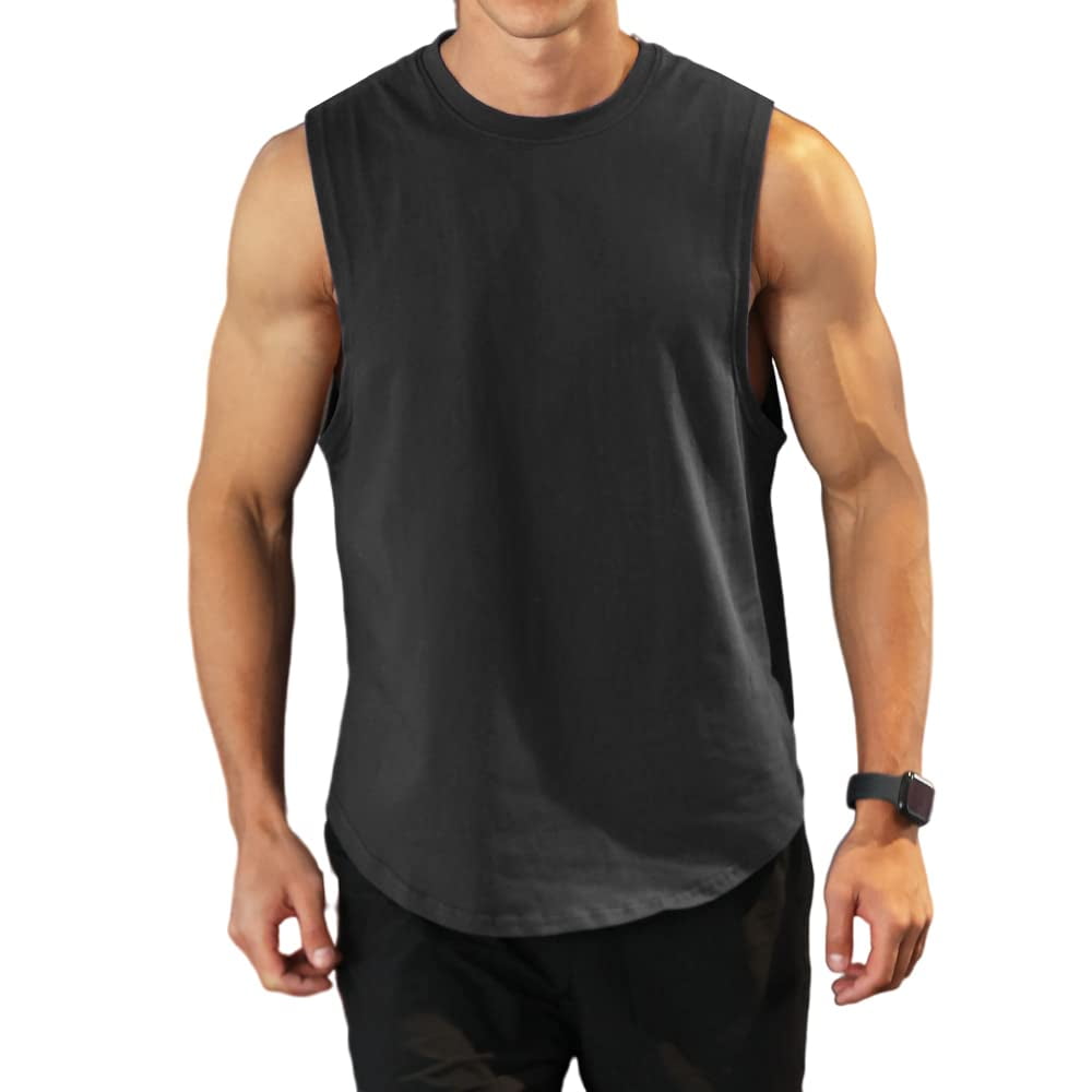 DPOIS Men's Compression Mock Neck Sleeveless Muscle T-Shirt Athletic  Workout Fitness Sports Tops Black M