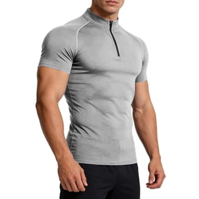 Men's Workout Compression Shirts Top 1/4 Zip Base Layer Sports Gym Shirts for Basketball Running