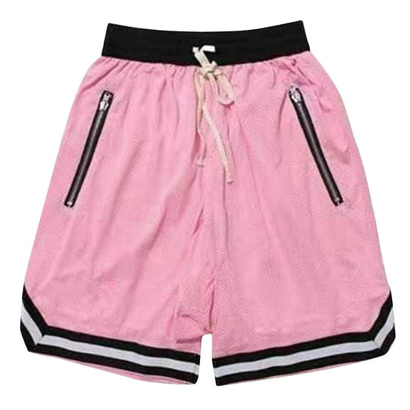 Men's Workout Gym Running Shorts Drawstring Elastic Waist Breathable Bodybuilding Athletic Shorts with Zip Pockets