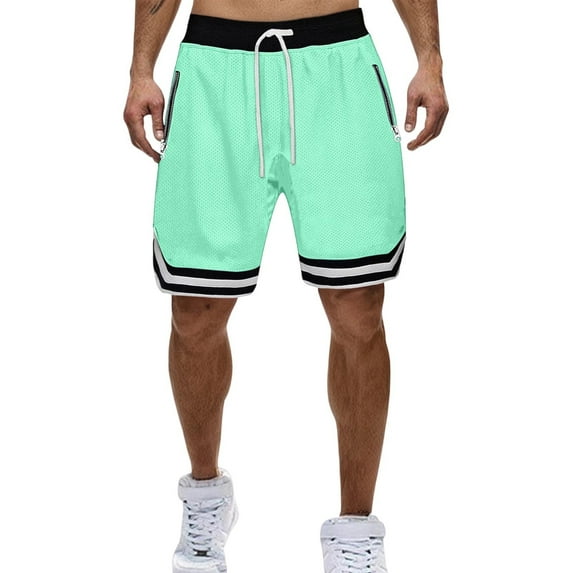 Men's Workout Gym Running Shorts Drawstring Elastic Waist Breathable Bodybuilding Athletic Shorts with Zip Pockets