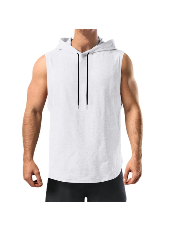 Men's Workout Hooded Shirts Sleeveless Sports Training Gym Hoodies Cut Off Bodybuilding Muscle T Shirt