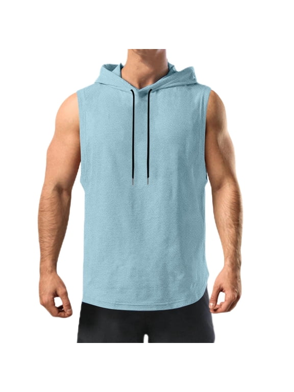 Men's Workout Hooded Shirts Sleeveless Sports Training Gym Hoodies Cut Off Bodybuilding Muscle T Shirt