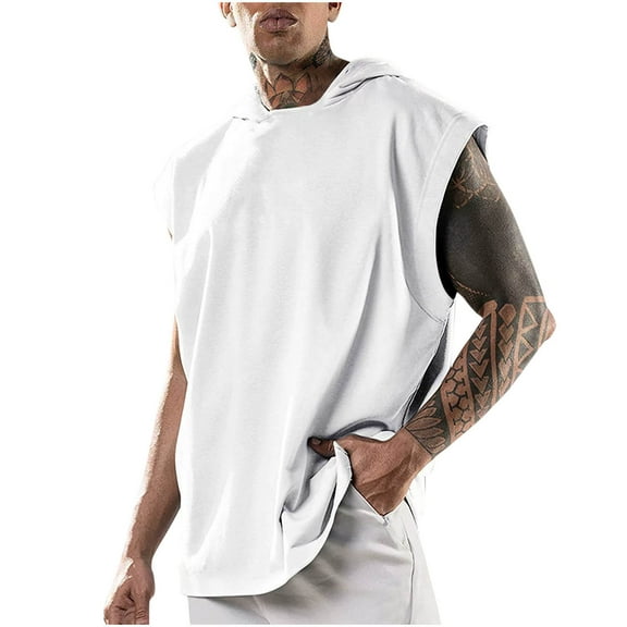 Men's Workout Hooded Tank Tops Bodybuilding Muscle Cut Off T Shirt Summer Casual Sleeveless Gym Hoodies