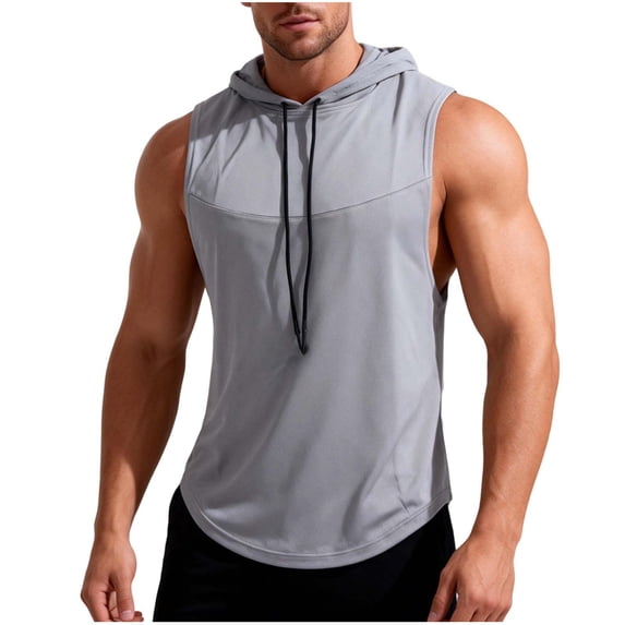 Men's Workout Hooded Tank Tops - Breathable Stretch Bodybuilding Muscle Cut off T Shirt Sleeveless Gym Hoodies Quick Dry Undershirts, M-3XL