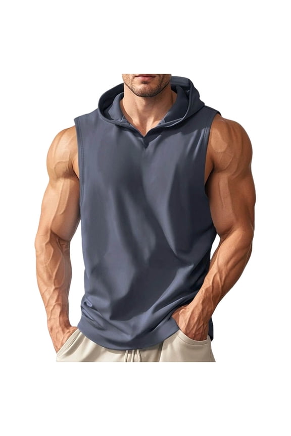 Men's Workout Hooded Tank Tops Gym Sleeveless Hoodies Quick Dry Bodybuilding Muscle Cut off T-Shirt Athletic Vest Dark Gray