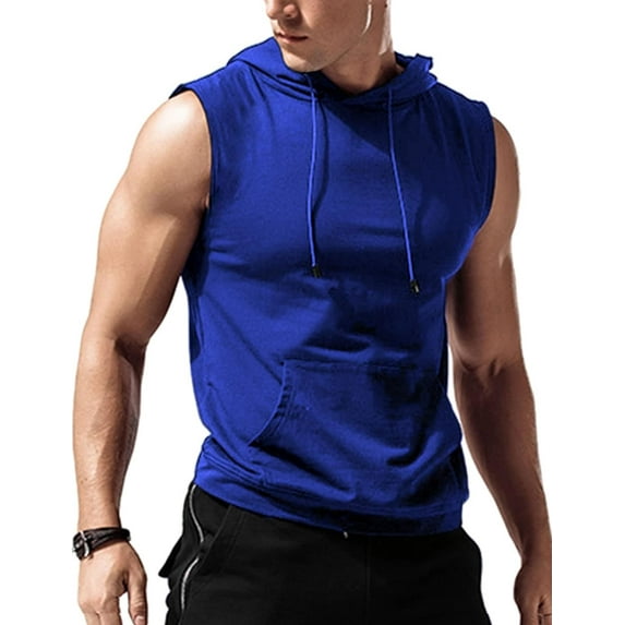 Men's Workout Hooded Tank Tops Sleeveless Gym Training Hoodies Bodybuilding Muscle Cut Off T Shirt