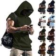 thumbnail image 1 of Men's Workout Hooded Tops Gym Short Sleeve Hoodies Quick Dry Bodybuilding Muscle Cut off T-Shirt Athletic T Shirt with Zipper Pocket Size 3XL Army Green, 1 of 9