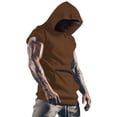 thumbnail image 1 of Men's Workout Hooded Tops Gym Short Sleeve Hoodies Quick Dry Bodybuilding Muscle Cut off T-Shirt Athletic T Shirt with Zipper Pocket Size 3XL Coffee, 1 of 9