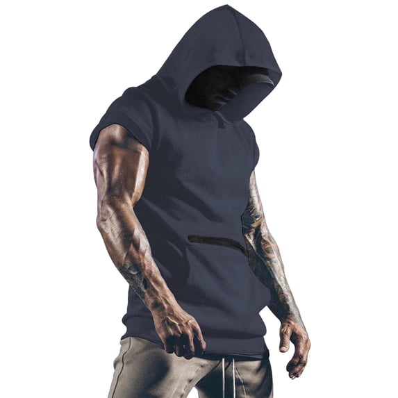 Men's Workout Hooded Tops Gym Short Sleeve Hoodies Quick Dry Bodybuilding Muscle Cut off T-Shirt Athletic T Shirt with Zipper Pocket Size 3XL Gray