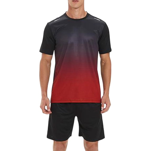 Men's Workout Outfit Sets Mesh Breathable Quick Dry T-Shirt and Elastic Shorts 2-Piece Running Fitness Exercise Set Gradient Color Athletic Sportswear for Men