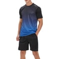 thumbnail image 1 of Men's Workout Outfit Sets Mesh Breathable Quick Dry T-Shirt and Elastic Shorts 2-Piece Running Fitness Exercise Set Gradient Color Athletic Sportswear for Men, 1 of 7
