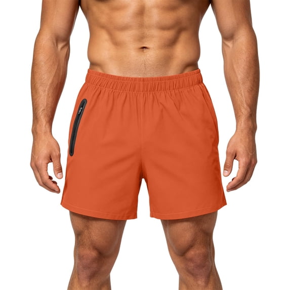 Men's Workout Running Shorts Quick Dry Active 4 Inches Shorts with Zipper Pockets, Lightweight, Breathable Orange
