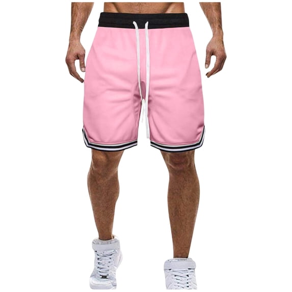 Men's Workout Running Shorts Quick Dry Elastic Waist Shorts with Side Pockets Athletic Lightweight Gym Tennis Shorts 5/7/9inch Inseam Drawstring Clothes,Pink L