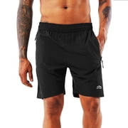 Men's Workout Running Shorts Sports Fitness Gym Training Quick Dry Athletic Performance Shorts with Zip Pockets