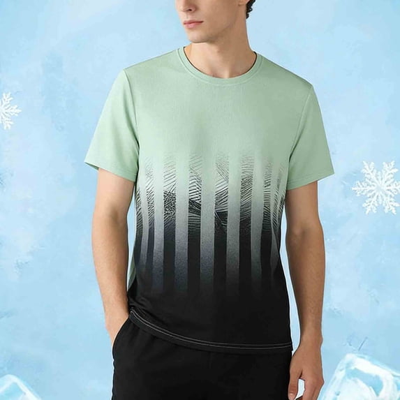 Men's Workout Running T Shirts Crewneck Quickly Dry Ice Silk Athletic Short Sleeve Shirts Mens Casual Gradient Printed Round Neck Moisture Wicking Breathable Running Gym Tee Tops
