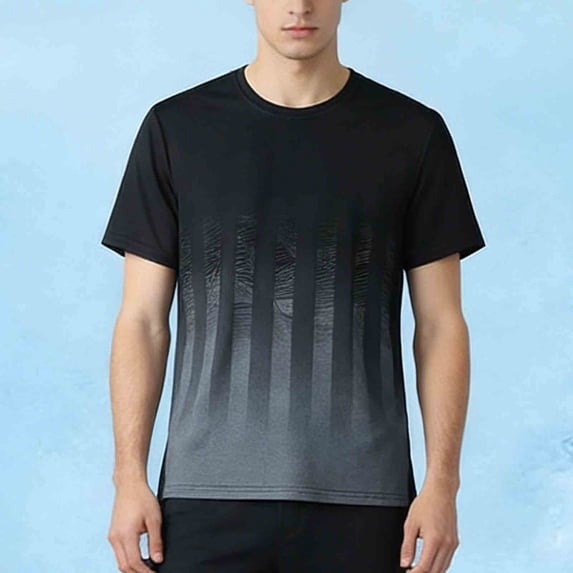 Men's Workout Running T Shirts Crewneck Quickly Dry Ice Silk Athletic Short Sleeve Shirts Mens Casual Gradient Printed Round Neck Moisture Wicking Breathable Running Gym Tee Tops