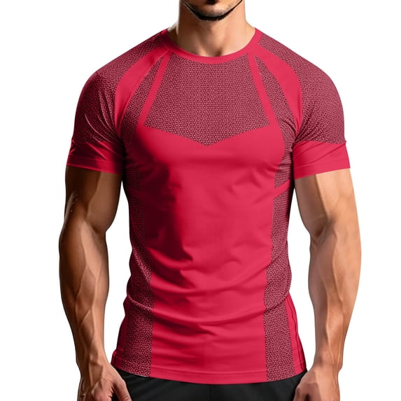 Men's Workout Shirts Quick Dry Seamless Short Sleeve Tshirts Breathable Compression Workout T-Shirt Geometric Print Athletic Tee For Gym Running Training