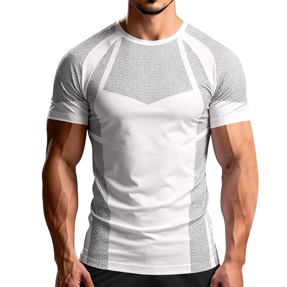 Men's Workout Shirts Quick Dry Seamless Short Sleeve Tshirts Breathable Compression Workout T-Shirt Geometric Print Athletic Tee For Gym Running Training