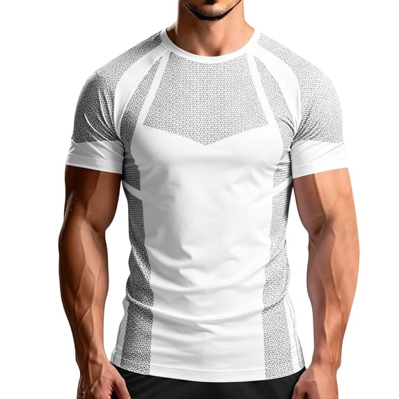Men's Workout Shirts Quick Dry Seamless Short Sleeve Tshirts Breathable Compression Workout T-Shirt Geometric Print Athletic Tee For Gym Running Training