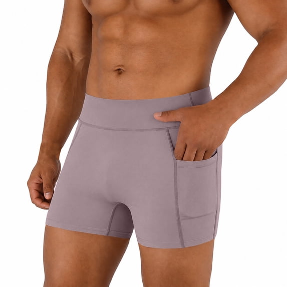 Men's Workout Shorts High Waist Tight Fit Breathable Fabric Athletic Three Quarter Shorts Stretch Training Shorts Mauve XL