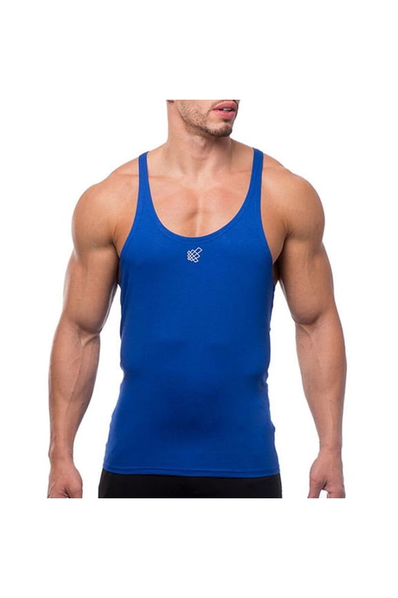 Men's Workout Stringer Tank Tops Athletic Quick Dry Y-Back Tops Bodybuilding Muscle Shirts for Gym Blue