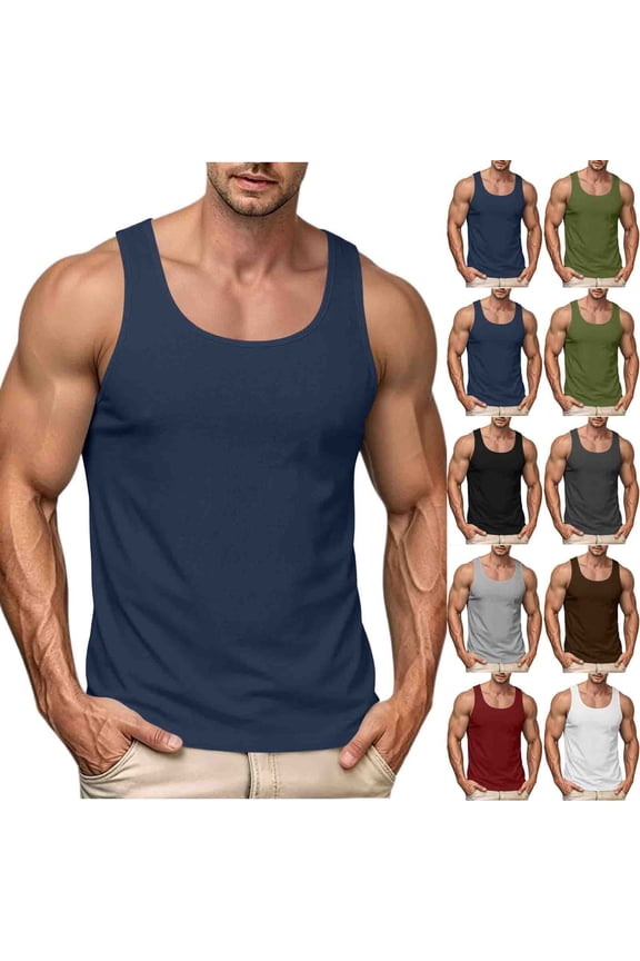 Men's Workout Stringer Tank Tops Athletic Quick Dry Y-Back Tops Bodybuilding Muscle Shirts for Gym Navy-A
