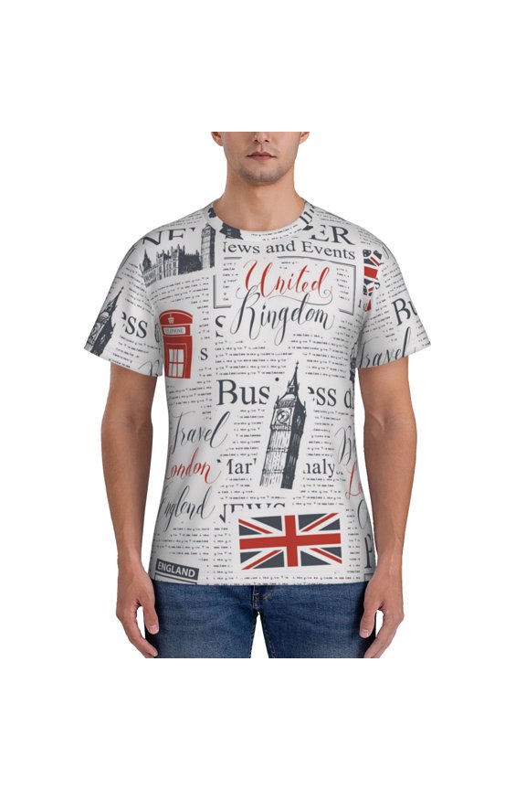 Men's Workout T-Shirt Muscle Fit Athletic Short Sleeve Tee Tops, Uk And London British Vintage Newspaper