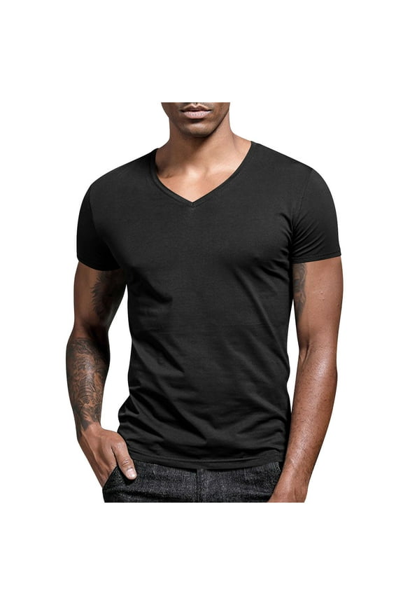 Men's Workout T Shirts Slim Fit Athletic Bodybuilding T-Shirts Muscle Short Sleeve V Neck Tees