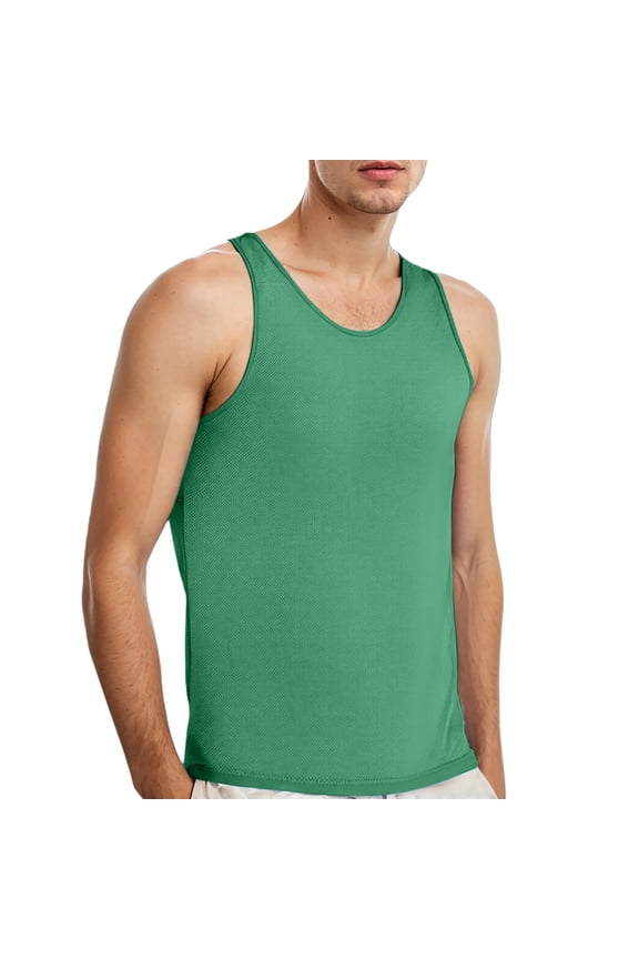 Men's Workout Tank Top Breathable Sleeveless Athletic Shirt Lightweight Fitness Vest for Gym Running Training Mens Work Shirts Summer Basic Tee Shirts