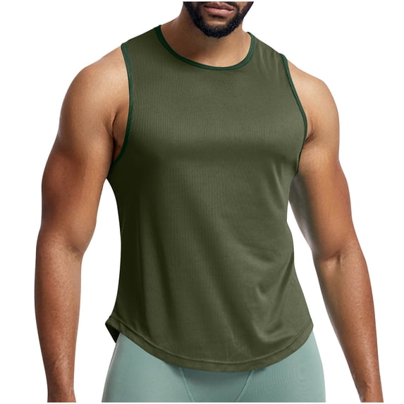 Men's Workout Tank Top Mesh Sleeveless Gym Muscle T Shirts Quick Dry Bodybuilding Shirt Summer Athletic Tank Tops Curved Hem Big and Tall M-3XL Army Green