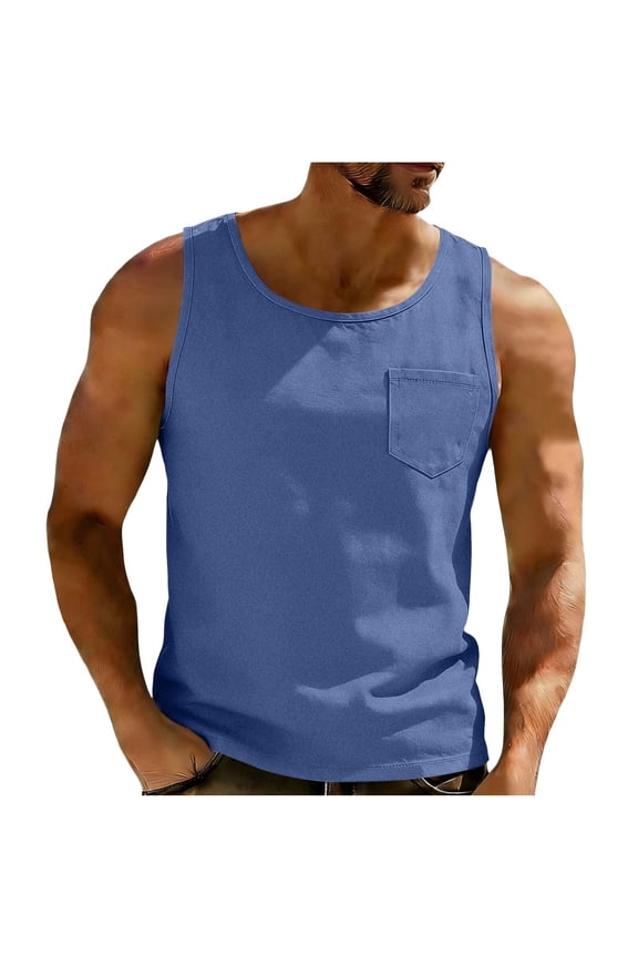 Men's Workout Tank Tops Casual Gym Sleeveless Muscle Shirt Summer Basic Washed T Shirts with Pocket