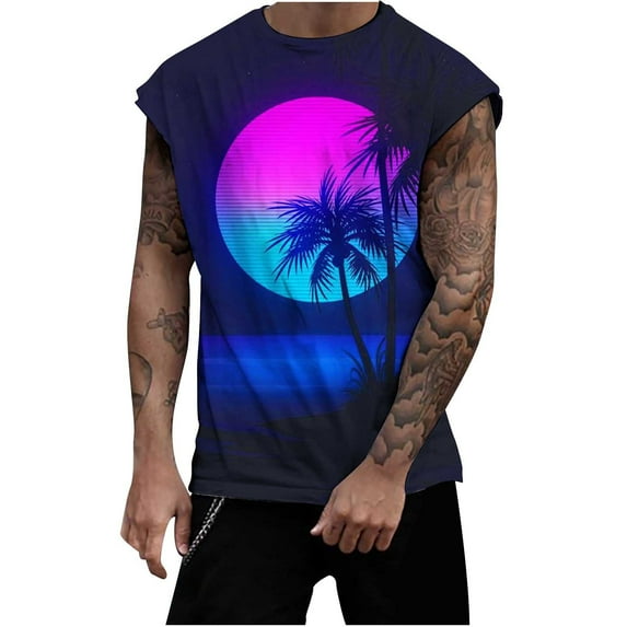 Men's Workout Tank Tops,Men's 3D Print Sleeveless Tank Tops Summer Novelty Graphic Crewneck Muscle T Shirts Gym Workout Athletic Pullover Tops