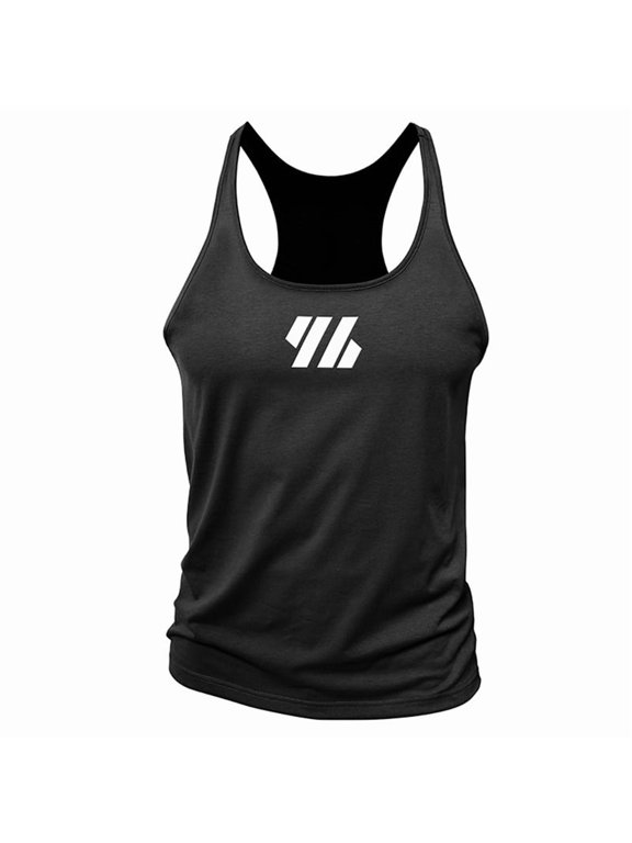 Men's Workout Tank Tops Stringer Muscle Cut Quick Dry Athletic Sleeveless Vest Shirt Top for Work Gym Black L