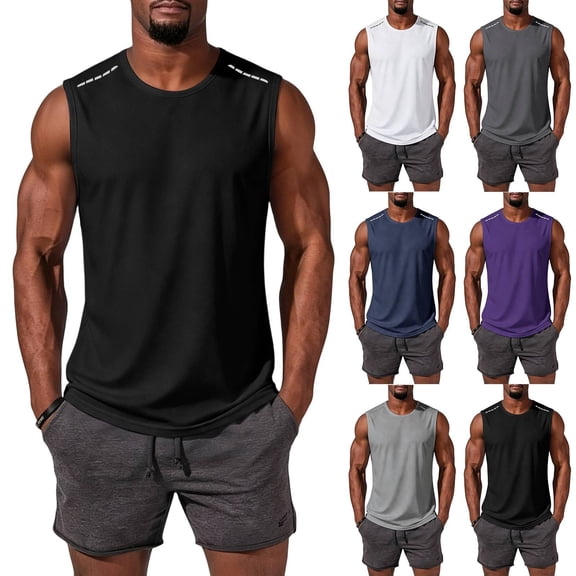 Men's Workout Tank Tops Swim Shirts Quick Dry Running Sleeveless UV Protection Muscle Tees Black XL