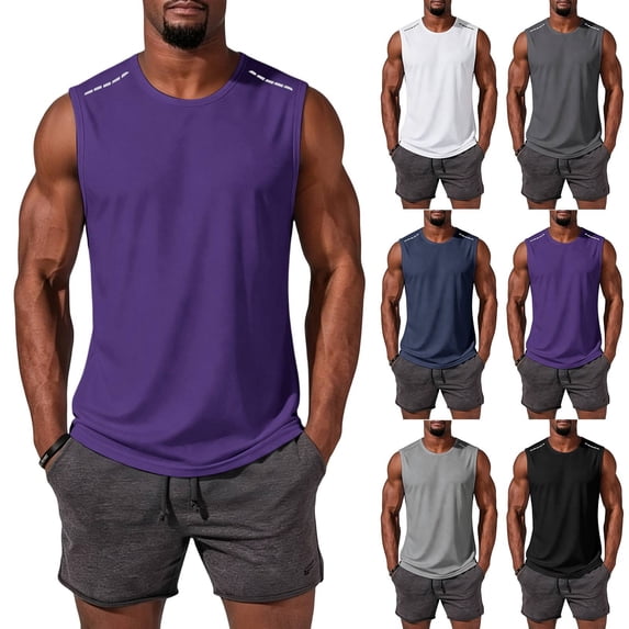 Men's Workout Tank Tops Swim Shirts Quick Dry Running Sleeveless UV Protection Muscle Tees Purple XS