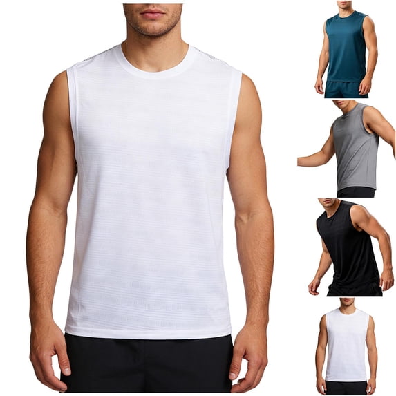 Men's Workout Tees - Cool Dry Muscle Tank Tops Sports Crewneck Sleeveless Workout Shirts, M-5XL