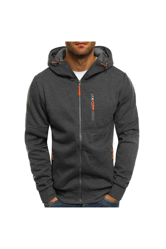 Men's Workout Zip Front Hooded Sweatshirt Slim-Fit Multi-Pockets Gym Training Outwear French Terry Hoodie Jackets