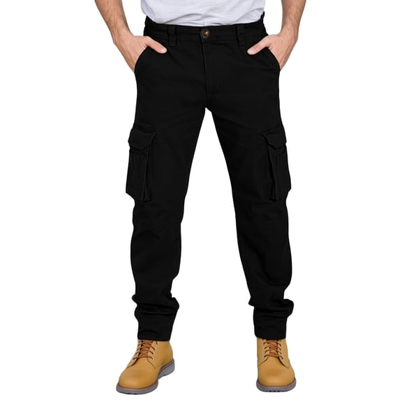 Men's Workwear Cargo Pants Casual with Multiple Pockets Comfortable Trousers Lightweight Breathable Black Pant