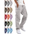 thumbnail image 1 of Men's Workwear Cargo Pants Straight Leg Relaxed Fit Elastic Waist Drawstring Multiple Pockets Outdoor Pants, 1 of 9