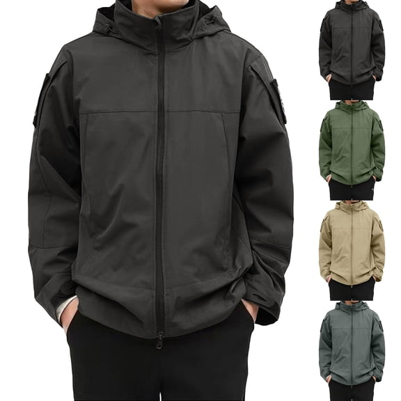 Men's Workwear Casual Loose Zipper Pocket Waterproof Warm Long Sleeve Hooded Jacket for Fall Winter Outdoor Adventures Christmas Gift,Green,M
