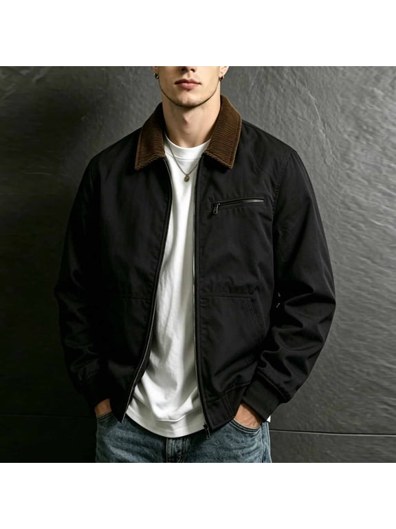 Men's Workwear Jacket with Pockets Lapel Collar Casual