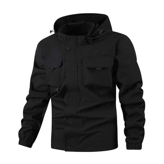 Men's Workwear Loose-fitting Windbreaker Jacket with Hood Black XS