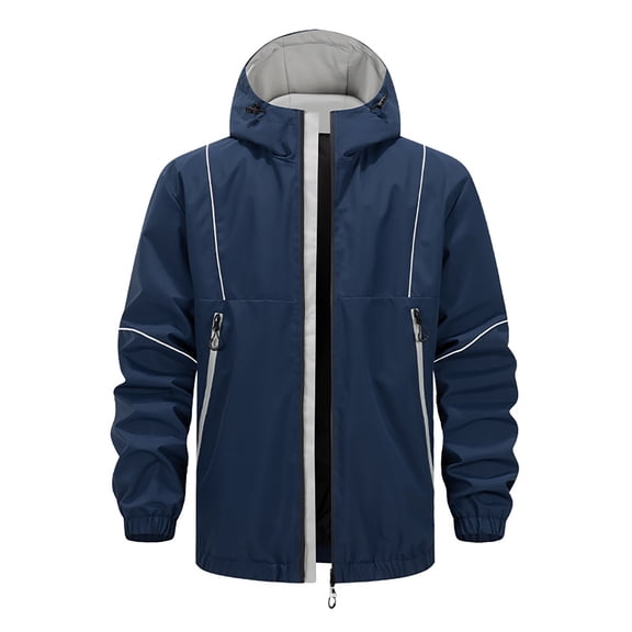 Men's Workwear Loose-fitting Windbreaker Jacket with Hood Dark Blue XS
