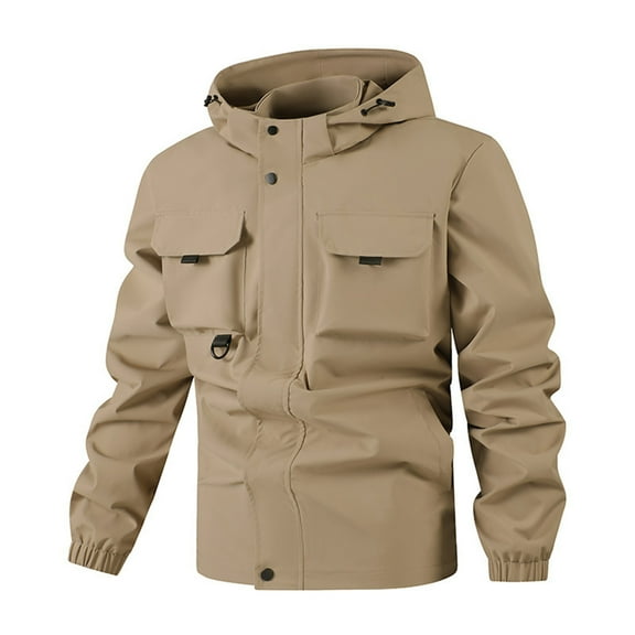 Men's Workwear Loose-fitting Windbreaker Jacket with Hood Khaki XS