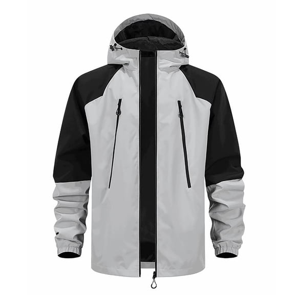 Men's Workwear Loose-fitting Windbreaker Jacket with Hood Light Gray XXL